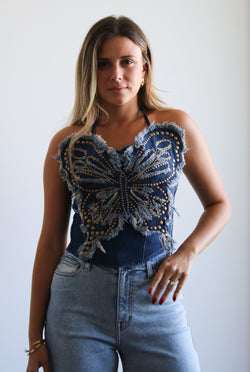 Fara Butterfly Denim Top
