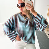 Rita Blue/Brown Long Sleeves Top