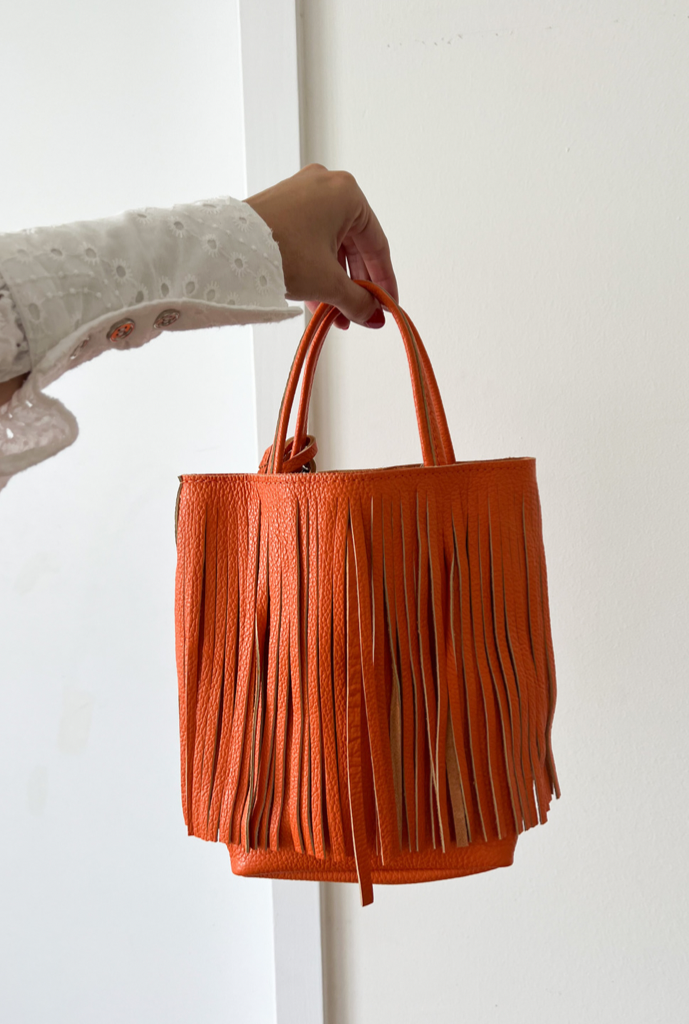 Melin fringes Orange Genuine Leather Bag
